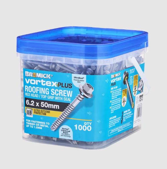 VORTEX PLUS HEX B8(Cat5) 6.2 - 13x50+SL - Plain - 1000 pack, Screws - Construction Supplies Australia