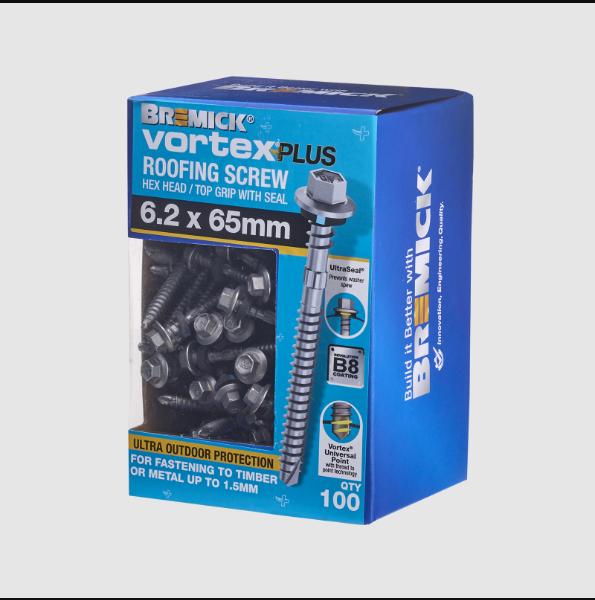 VORTEX PLUS HEX B8(Cat5) 6.2 - 13x65+SL - Plain - 100 pack, Screws - Construction Supplies Australia