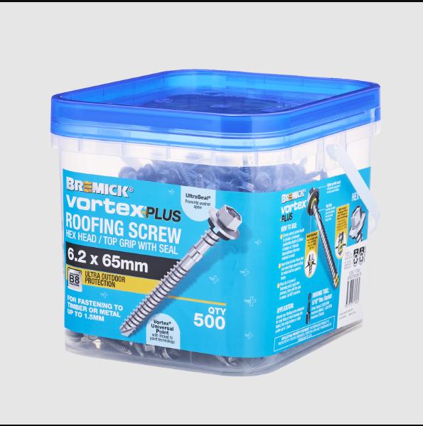 VORTEX PLUS HEX B8(Cat5) 6.2 - 13x65+SL - Plain - 500 pack, Screws - Construction Supplies Australia