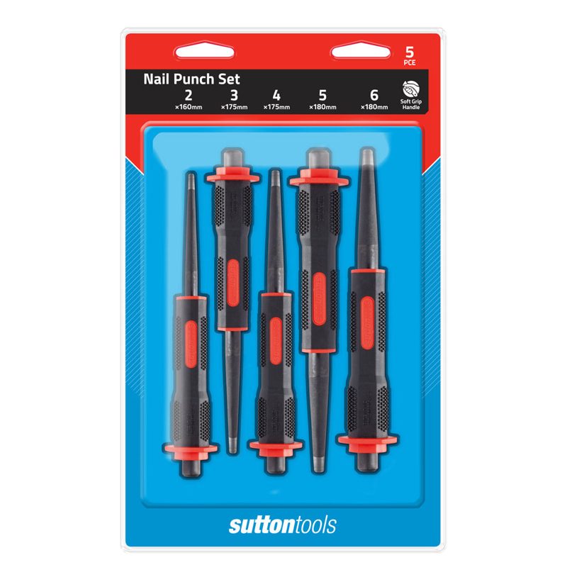 Sutton Nail Punch Soft Grip 5 Pce Set 2-6mm, Roofing Sheets - Construction Supplies Australia