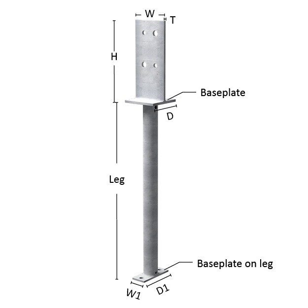 Dunnings Type T Heavy Duty Rod Stem Post Anchor - M16 - Grade 316 Stainless Steel - 580mm Leg - 250 x 115 x 8mm / 115 x 115mm, Fasteners & Fixings - Construction Supplies Australia