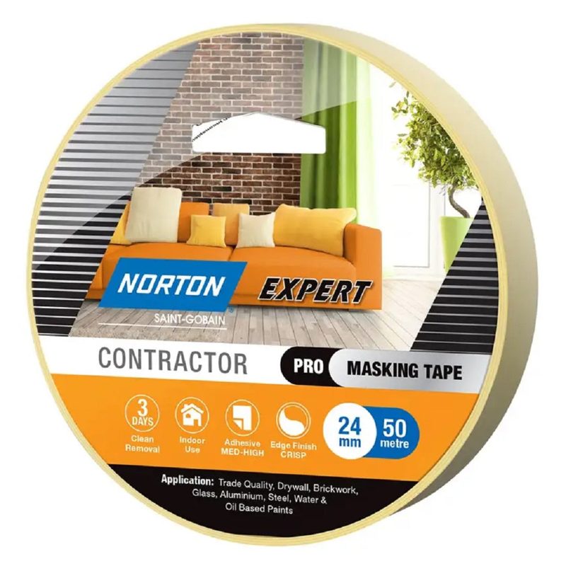 Masking Tape Contractor 3 Day - 24mm x 50m, Accessories & Job Essentials - Construction Supplies Australia
