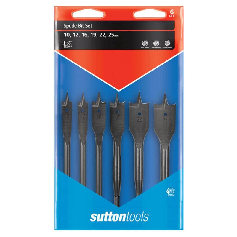Sutton Supabor Spade Bit Set 1/4' Hex Shank 6 Pce - 10-25mm, Roofing Sheets - Construction Supplies Australia