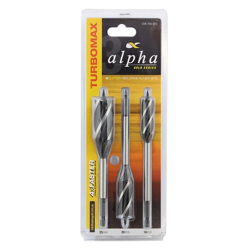 Alpha Auger Bit 4 Cutter 3 Pce Set 16-25mm, Roofing Sheets - Construction Supplies Australia