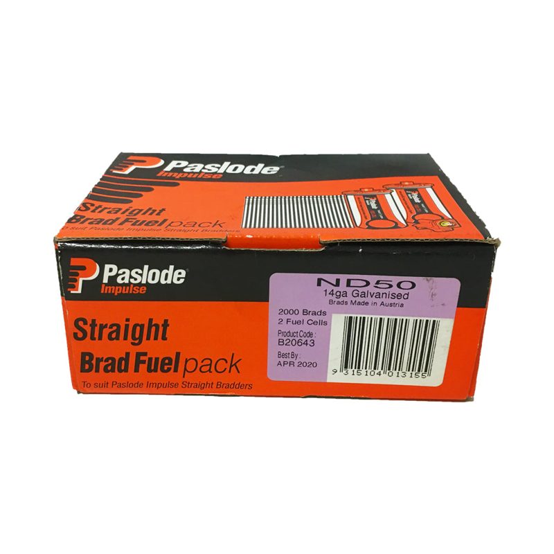 Paslode Brad Nail Straight Nd Chisel Point Stainless Steel Box Of 2,000 With 2 Fuel Cells - 14g x 50mm Nd50, Roofing Sheets - Construction Supplies Australia