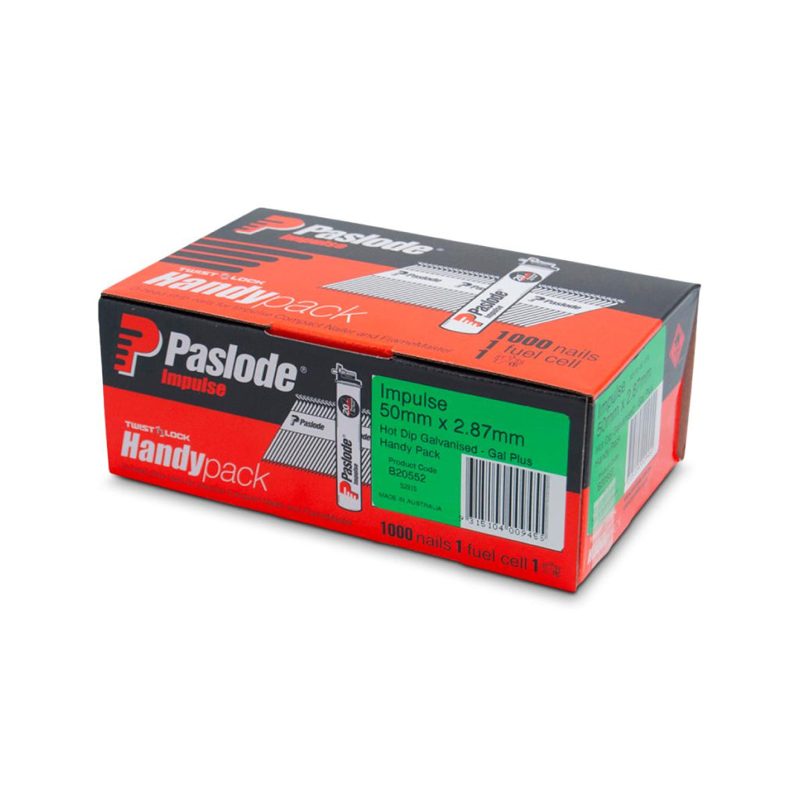 Framing Nail Smooth D-Head Diamond Point Hot Dipped Galv Impulse Handy Pack Box Of 1,000 With 1 Fuel Cell - 50 x 2.87mm, Fasteners & Fixings - Construction Supplies Australia