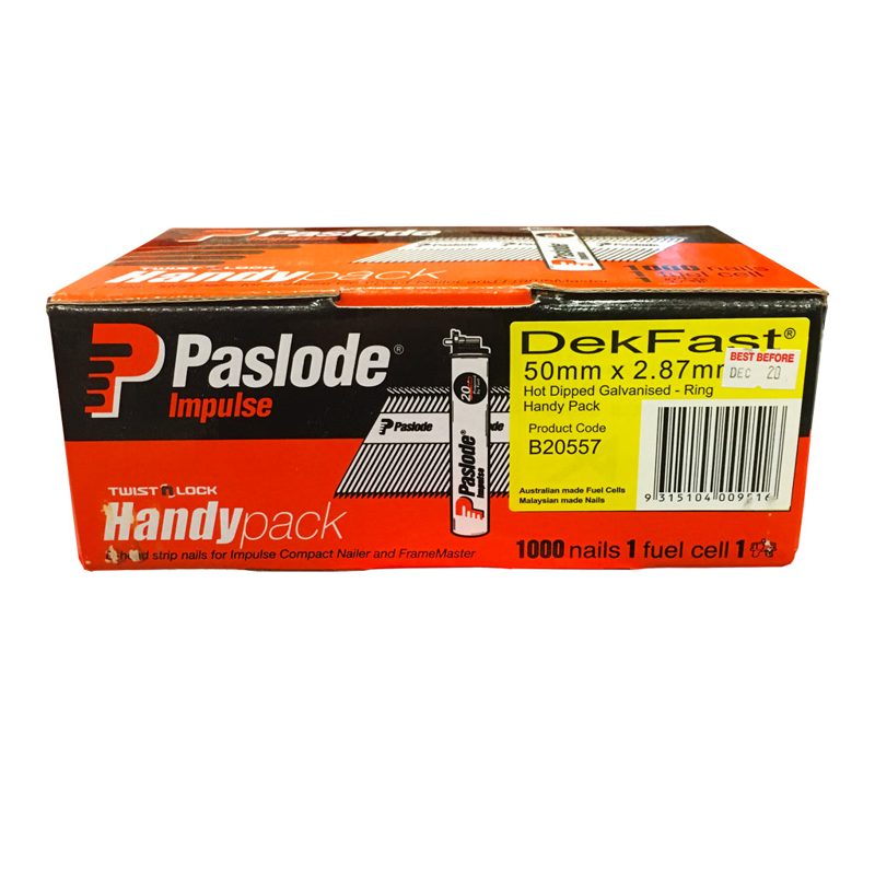 Framing Nail Ring Diamond Point Mechanical Galv Impulse Deckfast Handy Pack Box Of 1,000 With 1 Fuel Cell - 50 x 2.87mm, Roofing Sheets - Construction Supplies Australia
