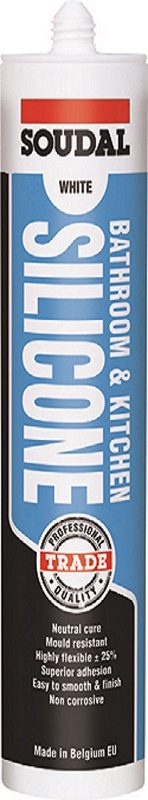 Soudal Bathroom & Kitchen Silicone Sealant White 300ml, Roofing Sheets - Construction Supplies Australia