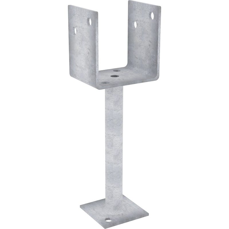 Hot Dip Galvanised Full U Cup Stirrup Type B Post Anchor - 100 x 200 x 4mm / M12, Fasteners & Fixings - Construction Supplies Australia