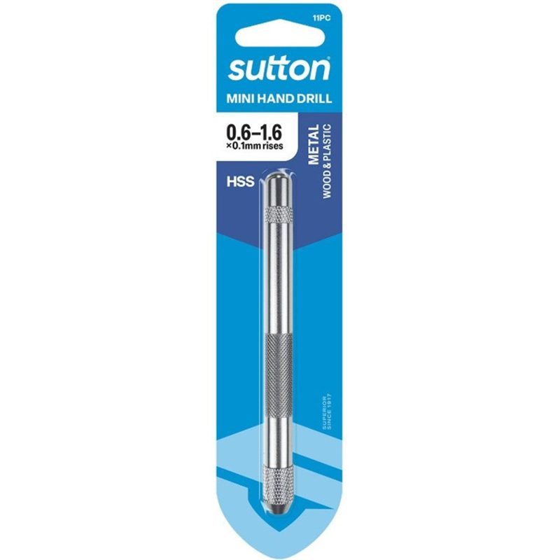Sutton Mini Hand Drill 12 Pce Kit 0.60 - 1.60mm, Roofing Sheets - Construction Supplies Australia