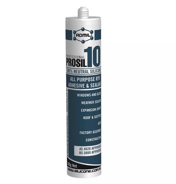 ADMIL PROSIL 10 100% SILICONE 300ML CARTRIDGE LIGHT GREY, sealants — Construction Supplies Australia