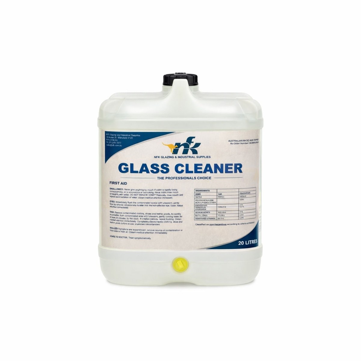 Glass Cleaner NFK 20L, Cleaning Products - Construction Supplies Australia