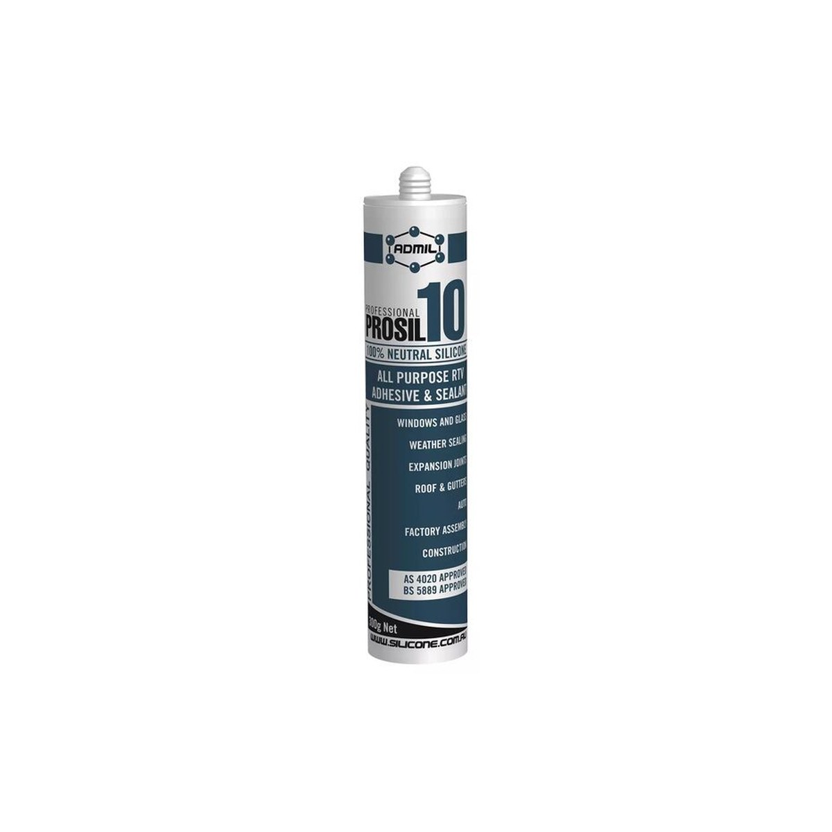 ADMIL PROSIL 10 100% SILICONE 300ML CARTRIDGE LIGHT GREY, Sealants & Adhesives - Construction Supplies Australia